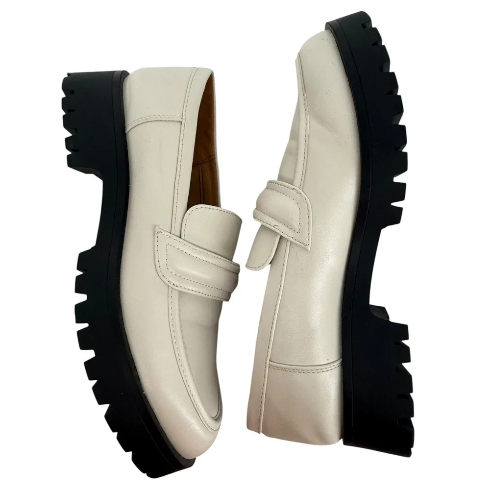 Nine West Womens Gury Slip On Chunky Lug Sole Loafers Cream Size 8.5M Y2K Preppy